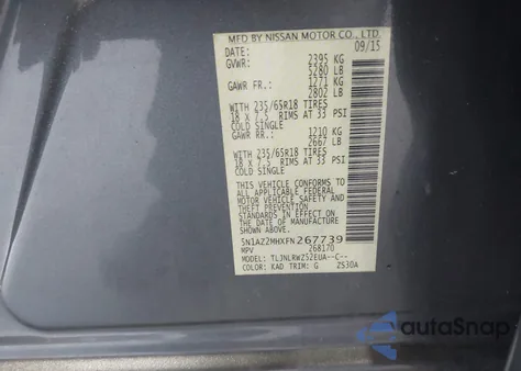 2015 Nissan Murano Sl z USA, uszkodzony, nr VIN 5N1AZ2MHXFN267739